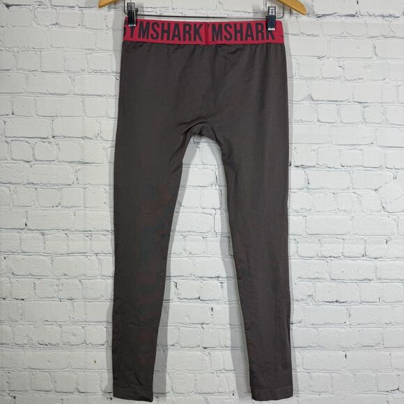 Gymshark Seamless Leggings Women Medium Brown Red Waistband Logo Activewear Gym - Picture 2 of 12